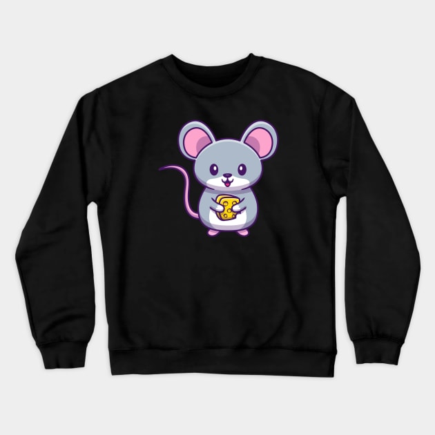 Cute Mouse Holding Cheese Cartoon Crewneck Sweatshirt by Catalyst Labs